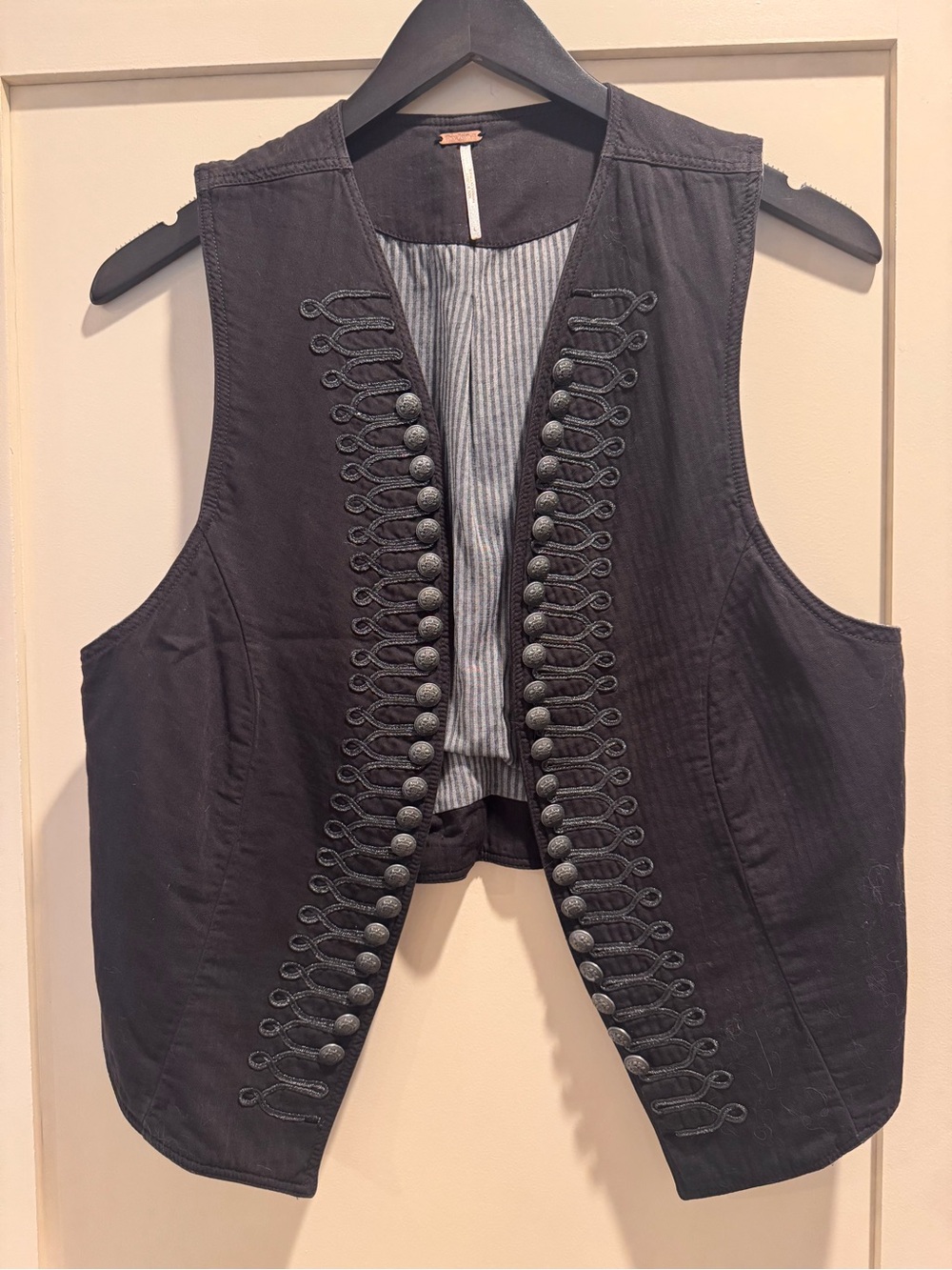 Free People Black Military-Style Embellished Vest